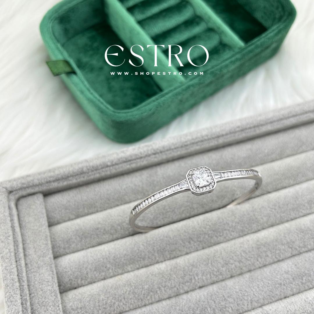 ZIRCON HALO BANGLE BRACELET SILVER